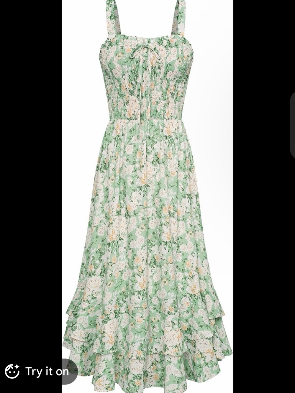 Grace Karin Pastel Green Floral Smocked Midi Dress